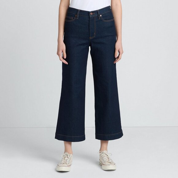 Lands' End Recover Denim High Rise Wide Leg Crop Jeans in Indigo - Picture 1 of 15